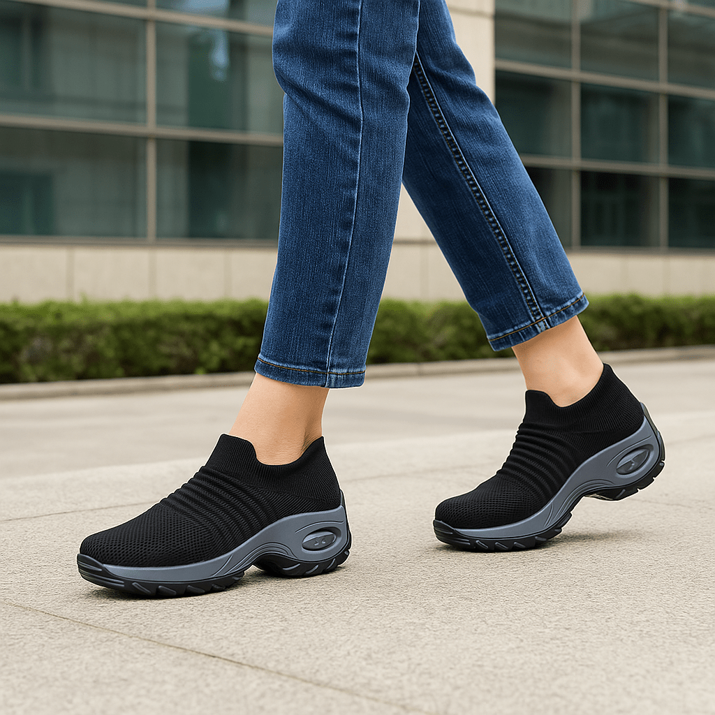 Atmungsaktive No-Tie Stretch-Schuhe - Schwarz Grau