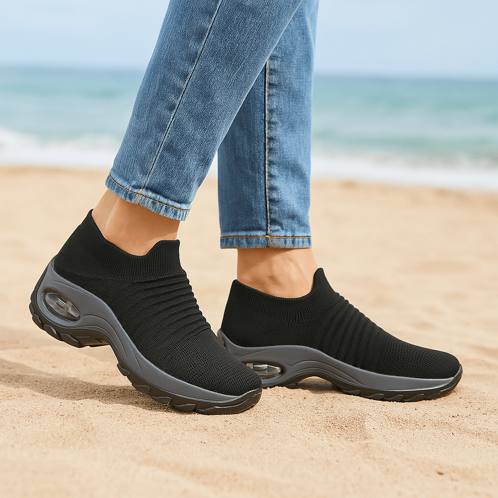 Atmungsaktive No-Tie Stretch-Schuhe - Schwarz Grau