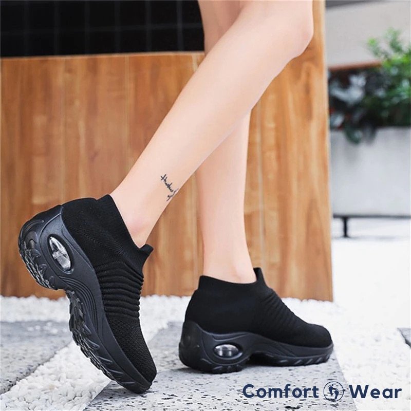 Atmungsaktive Stretch-Schuhe ohne Schnürung - Mitternachtsschwarz